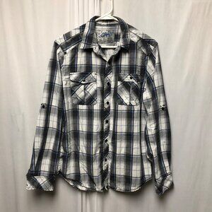 Chalc Plaid Shirt Mens Size Medium Long Sleeve Button Down Cotton Western